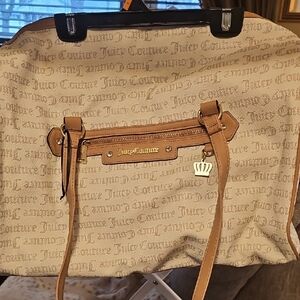 Juicy Couture Beige & Tan Logo Leather Tote with Gold Crown Charm